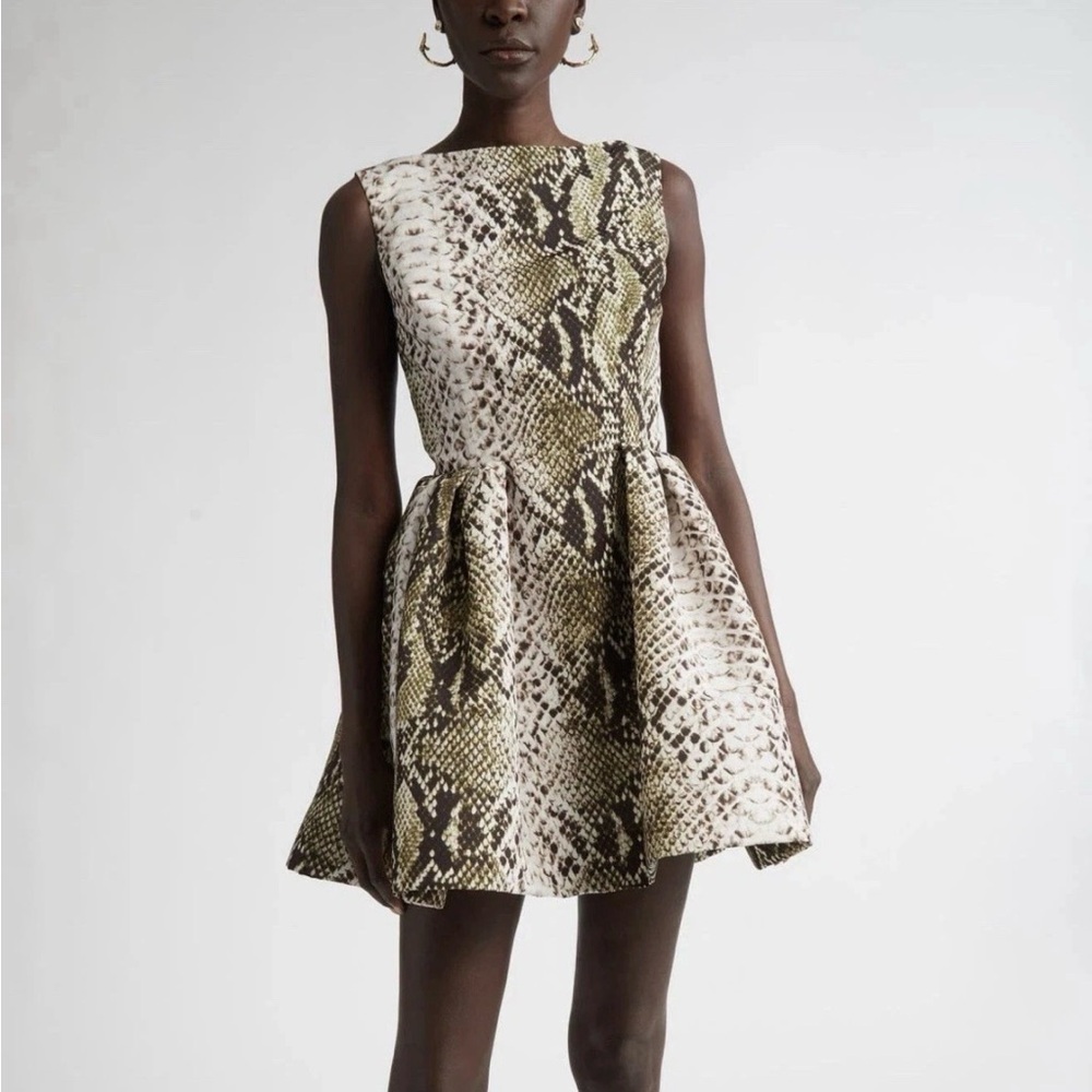 Oscar de la Renta Python Print Silk Faille Fit & Flare